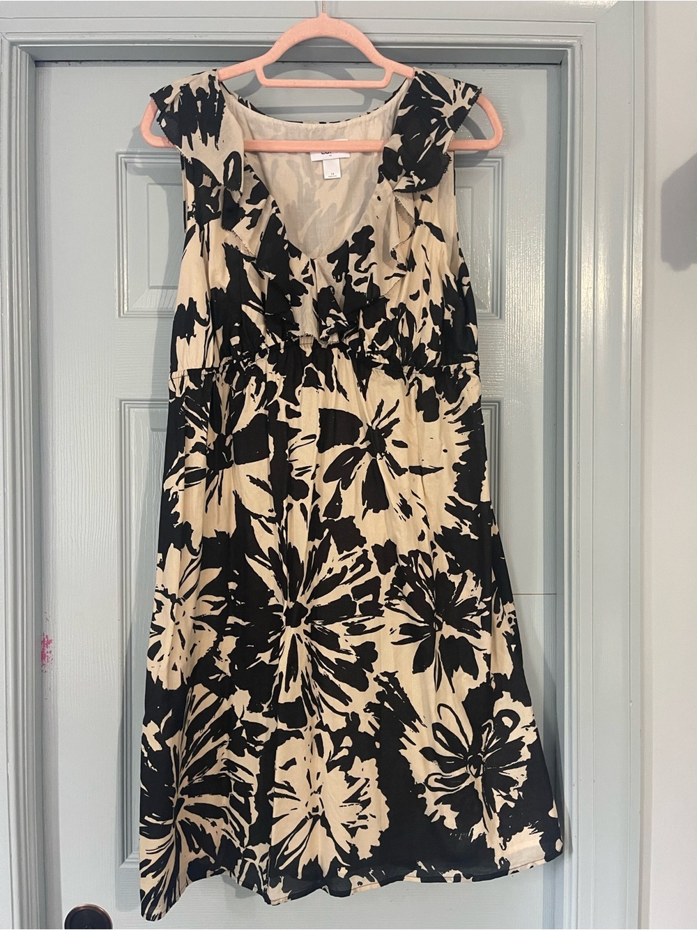 LOFT Black and Cream Floral Midi Dress